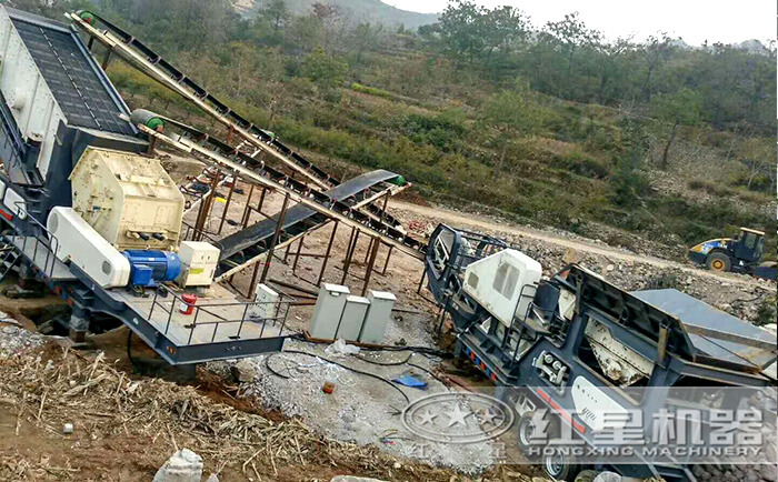 青石移動石子碎石機現場作業 青石移動石子碎石機現場作業